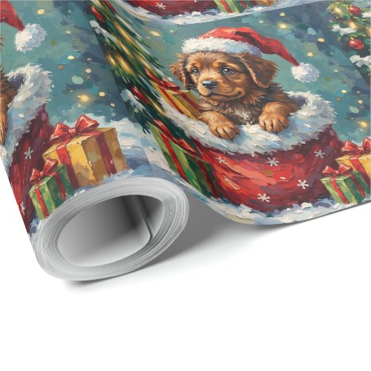 Newfoundland Christmas Santa Bag Adventure Geschenkpapier (Rolleneckpunkt)