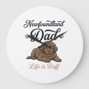 Newfoundland Dad Leben Ist Hart Vintage Hund Shirt Große Wanduhr