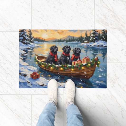 Newfoundland Dog Christmas Boat Holiday Fußmatte (Indoor)