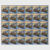 Newfoundland Dog Christmas Boat Holiday Geschenkpapier (Flach)