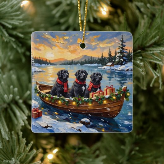Newfoundland Dog Christmas Boat Holiday Keramikornament (Baum)
