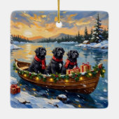 Newfoundland Dog Christmas Boat Holiday Keramikornament (Rückseite)