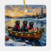 Newfoundland Dog Christmas Boat Holiday Keramikornament (Vorderseite)