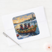 Newfoundland Dog Christmas Boat Holiday Quadratischer Aufkleber (Umschlag)