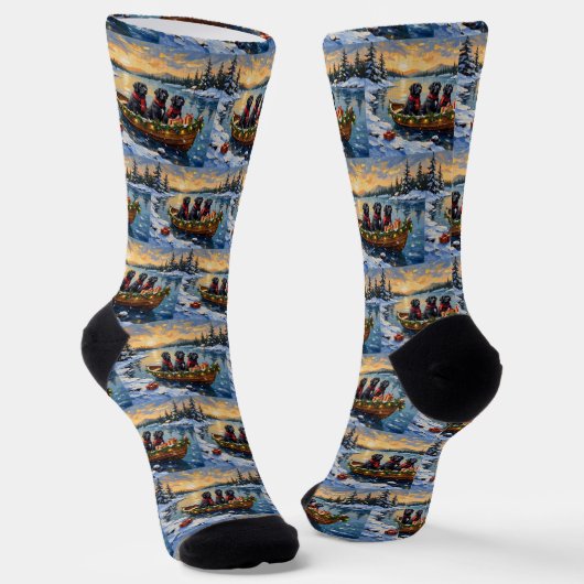 Newfoundland Dog Christmas Boat Holiday Socken (Gewinkelt)