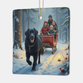 Newfoundland Dog Snowy Sleigh Ride Christmas Keramikornament (Links)