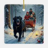 Newfoundland Dog Snowy Sleigh Ride Christmas Keramikornament (Rückseite)