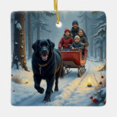 Newfoundland Dog Snowy Sleigh Ride Christmas Keramikornament (Vorderseite)
