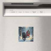 Newfoundland Dog Snowy Sleigh Ride Christmas Magnet (In Situ (Geschirrspüler))