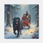 Newfoundland Dog Snowy Sleigh Ride Christmas Magnet (Vorne)