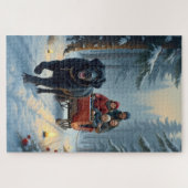 Newfoundland Dog Snowy Sleigh Ride Christmas Puzzle (Horizontal)