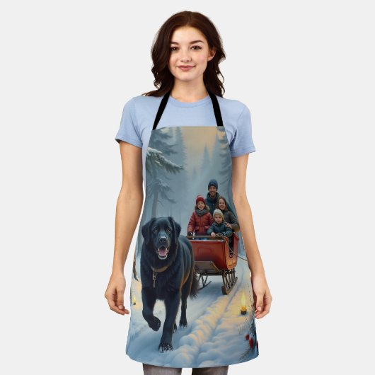 Newfoundland Dog Snowy Sleigh Ride Christmas Schürze (Getragen)
