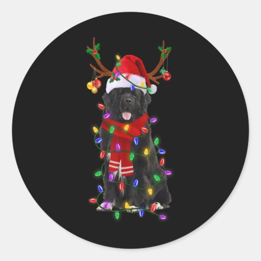 Newfoundland Dog Tree Christmas Lights Xmas Pajama Runder Aufkleber (Vorderseite)