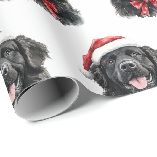 Newfoundland Dog with Santa Hat Geschenkpapier (Rolleneckpunkt)