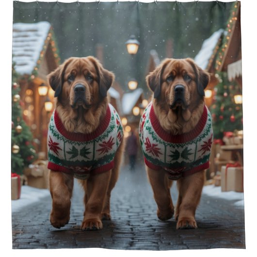Newfoundland Dogs Christmas Snow Holiday Duschvorhang (Vorderseite)