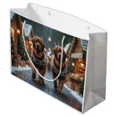 Newfoundland Dogs Christmas Snow Holiday Große Geschenktüte (Rückseite Schrägansicht)