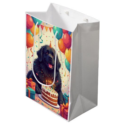 Newfoundland-Geburtstagsfeier Mittlere Geschenktüte (Vorderseite Schrägansicht)