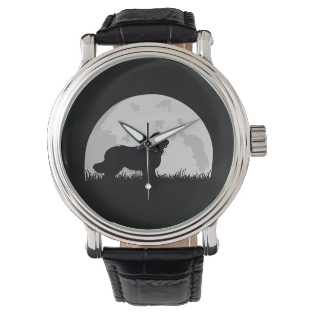 Newfoundland Mountain Dog Full Moon Silhouette Armbanduhr (Vorderseite)