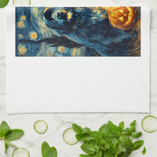 Newfoundland Newfie Cute Dog Halloween Jack O Lant Geschirrtuch (Gefaltet)