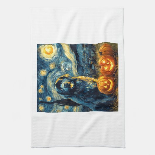 Newfoundland Newfie Cute Dog Halloween Jack O Lant Geschirrtuch (Vertikal)