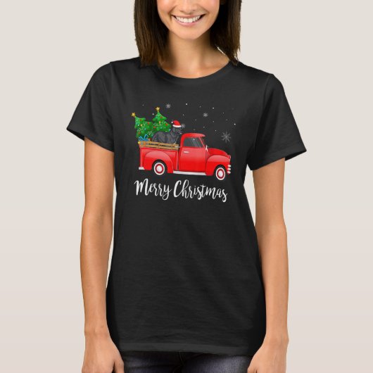 Newfoundland Red Truck Christmas Tree Xmas Dog T-Shirt (Vorderseite)