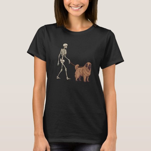 Newfoundland Skeleton Dog Walking Halloween Dog T-Shirt (Vorderseite)