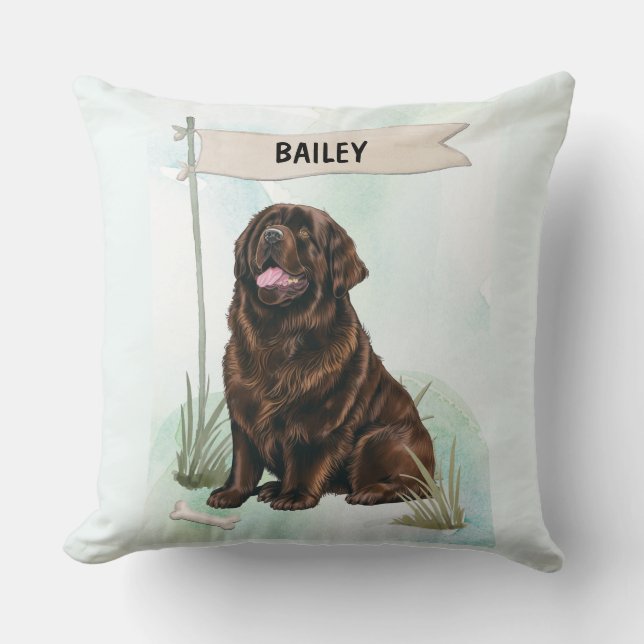 Newfoundland Watercolor Personalized Dog Kissen (Vorderseite)