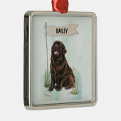 Newfoundland Watercolor Personalized Dog Ornament Aus Metall (Rechts)