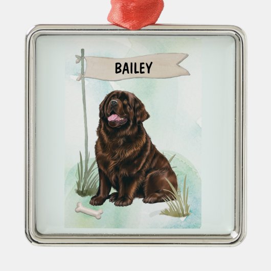 Newfoundland Watercolor Personalized Dog Ornament Aus Metall (Vorne)