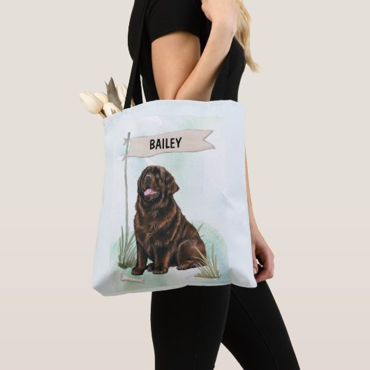 Newfoundland Watercolor Personalized Dog Tasche (Von Nahem)