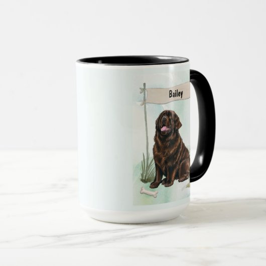 Newfoundland Watercolor Personalized Dog Tasse (VorderseiteRechts)