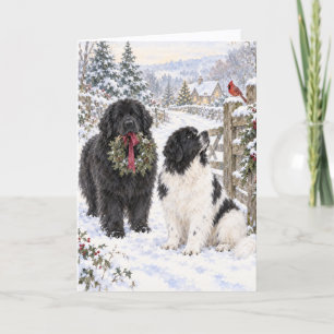 Newfoundländer-Hunde in einer Winter-Wunderland-Ka Feiertagskarte