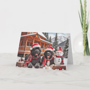 Newfs und Snowman vor der Log House Card Feiertagskarte