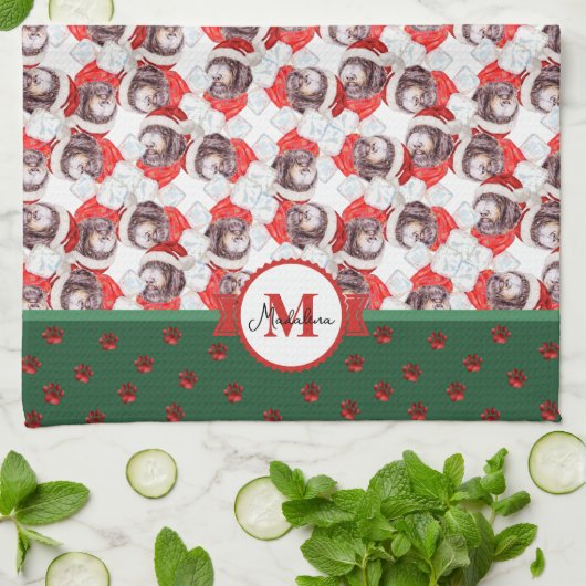 Newfypoo Muster Monogram Christmas Dog Geschirrtuch (Gefaltet)