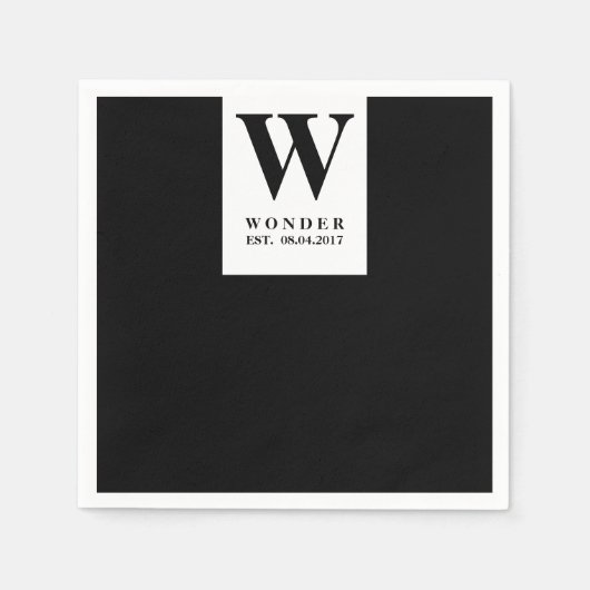Newly Wed Monogram black minimalist Wedding Serviette (Vorderseite)