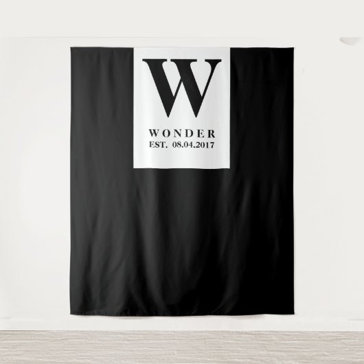 Newly Wed Monogram black Wedding backdrop Wandteppich (Vorderseite)
