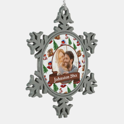 Newly Wed Mr. & Mrs. Schneeflocken Zinn-Ornament (Links)