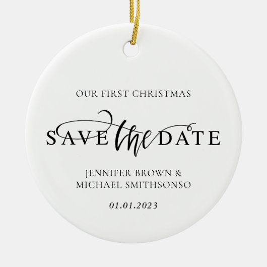 Newly Weds Photo First Christmas Save the Date Keramik Ornament (Vorne)