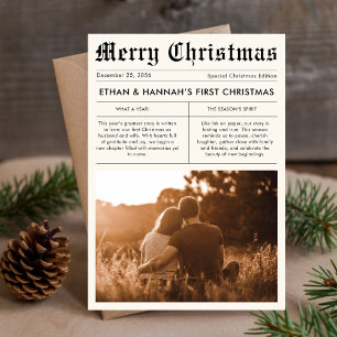 Newlywed First Christmas Newspaper Foto Unique Feiertagskarte