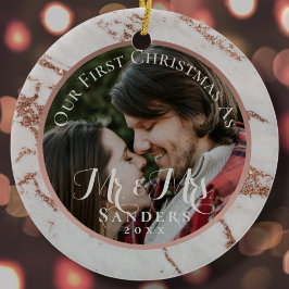 Newlywed Foto von Rose Gold Glitter Marble Christm Keramik Ornament