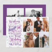 Newlywed Holiday Hand-Drawn Wird Purple Wird 4-Fot Feiertagskarte (Vorne/Hinten)