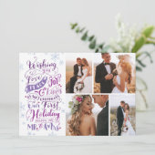Newlywed Holiday Hand-Drawn Wird Purple Wird 4-Fot Feiertagskarte (Stehend Vorderseite)