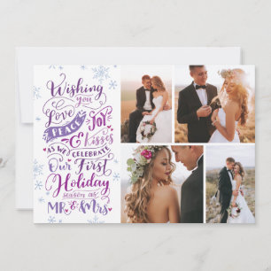 Newlywed Holiday Hand-Drawn Wird Purple Wird 4-Fot Feiertagskarte