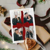 Newlywed Our First Christmas Red Bow Photo Holiday Einladung