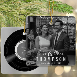 Newlywed Vinyl Record Album Cover Mr & Mrs Photo Keramikornament