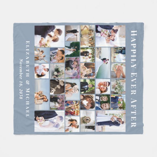 Newlyweds 30 Foto Collage Dusty Blue Wedding Fleecedecke (Vorderseite (Horizontal))