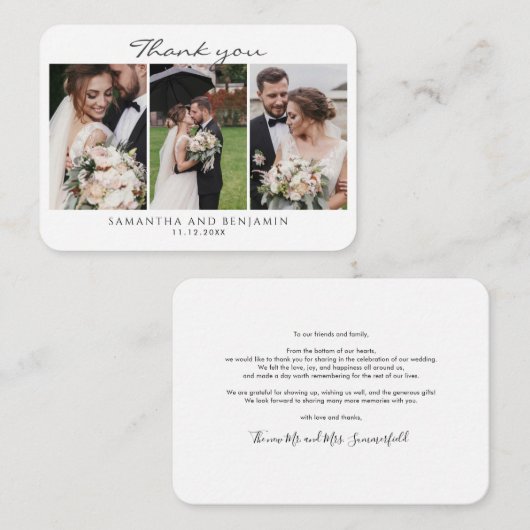 Newlyweds 3 Fotos Hochzeit Vielen Dank Mitteilungskarte (Vorne/Hinten)