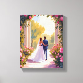 Newlyweds Bride & Groom Wedding Painting Leinwanddruck