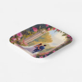 Newlyweds Bride & Groom Wedding Painting Pappteller (Gewinkelt)