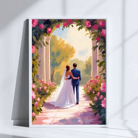 Newlyweds Bride & Groom Wedding Painting Poster